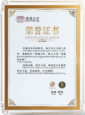 浙川東西部協作，杭甘對口支援 "塘塘合作，助力共富"榮譽證書
錢塘&理塘